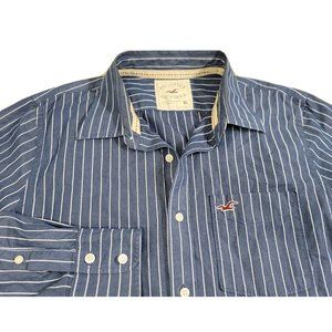 Hollister 100% Cotton Men's XL Casual Button Shirt Blue White Stripe Pocket